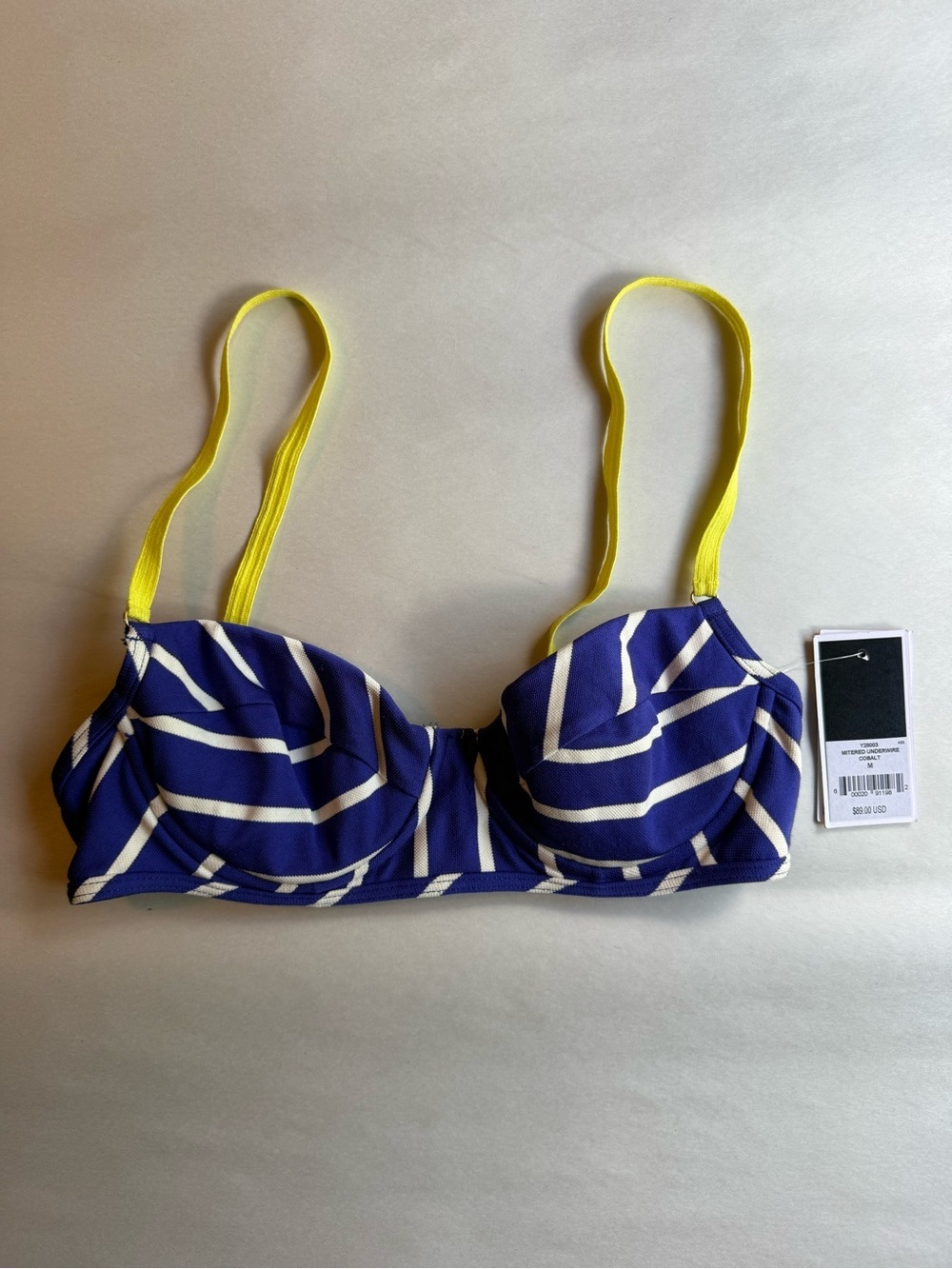 Juicy Couture Nautical Striped Bikini Set Contrasting Neon Yellow Straps Medium - Picture 6 of 7
